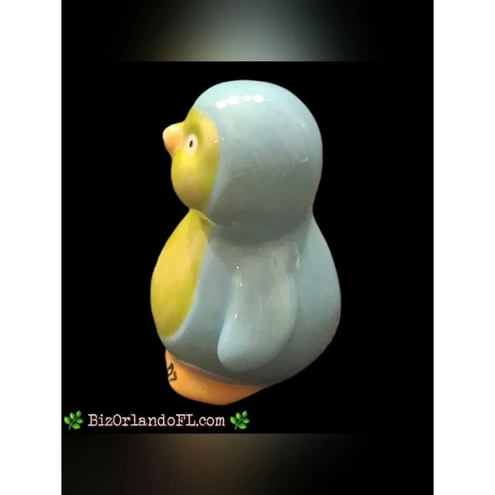 VINTAGE Handpainted Ceramic Pastel Penguin Spring / Summer Home Decor Signed HTF